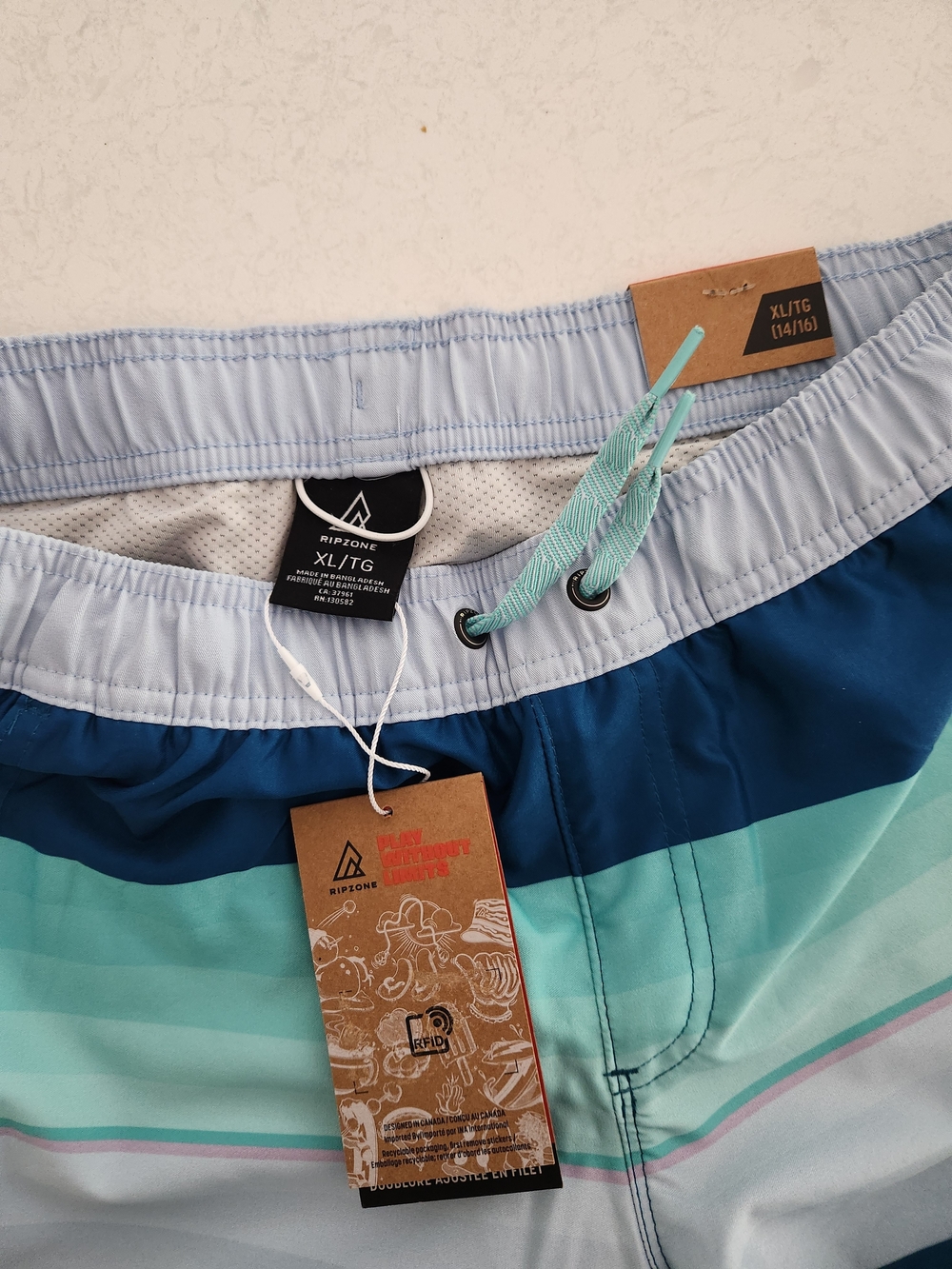 Youth Ripzone Blue & Teal Striped Swim Trunks - Size XLG